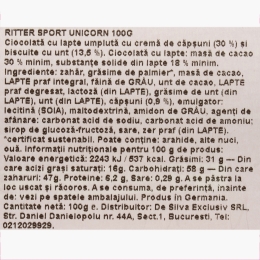 Ciocolată cu umplutură de căpșuni și biscuiți cu unt Unicorn, 100g