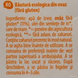 Băutură ecologică din ovăz cu Omega 3, fără gluten 1l