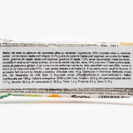 Baton de orez cu glazură de ciocolată albă cu caramel 16g