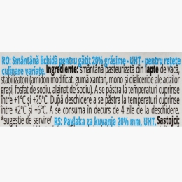 Smântână lichidă, 20% grăsime 200ml