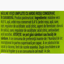 Măsline verzi umplute cu ardei roșu 300g