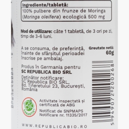 Moringa ecologică 500mg, 120 tablete