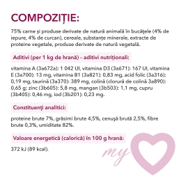 Hrană umedă pentru pisici, cu iepure și curcan în sos, 85g