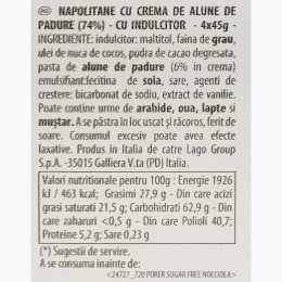 Napolitane cu cremă de alune fără zahăr 4x45g