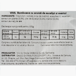 Bomboane fără zahăr cu eucalipt si mentol, 60g