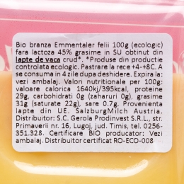 Brânză Emmentaler eco felii fără lactoză 45% grăsime 100g