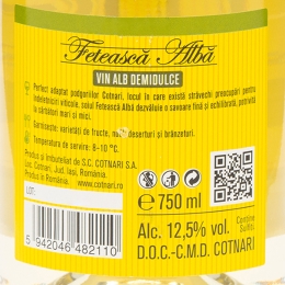 Vin alb demidulce Fetească Albă, 12.5%, 750ml