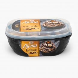 Îngheţată Profiterole cu aromă de vanilie si de ciocolată, cu topping de cacao 485g