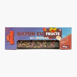Baton crispy cu aromă de fructe, 25% proteină, fără zahăr adăugat, 40g