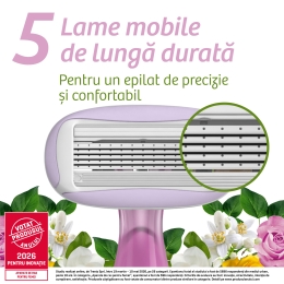 Aparat de ras pentru femei Soleil Escape cu 5 lame, Trandafir & Magnolie, 2 buc