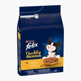 Hrană uscată pentru pisici Adult, 3kg, Doubly Delicious, cu pui, curcan și sfeclă roșie