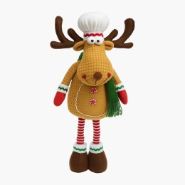 Figurină de Crăciun Ren Bucătar, picioare telescopice, înălțime reglabilă