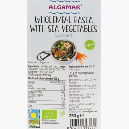 Paste Spaghetti integrale din grâu cu alge marine, eco, 250g