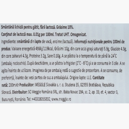 Smântână pentru gătit, fără lactoză, 10% grăsime, 200ml