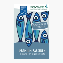 Sardine premium naturale, în suc propriu 120g