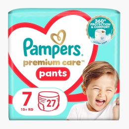 Scutece-chiloțel Premium Care Pants, mărimea 7, 15+ kg, 27 buc