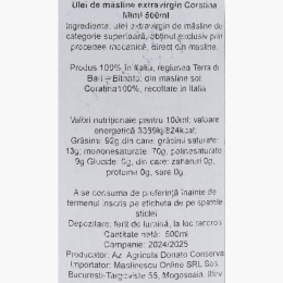 Măslinescu - Ulei de măsline extravirgin Coratina, 0.5l