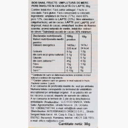 Dulciuri naturale fără zahăr din mere și pere trase în ciocolată cu lapte belgiană 30g