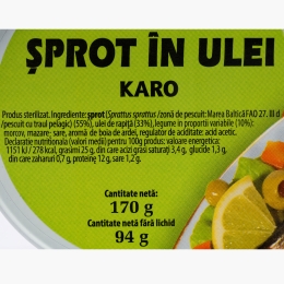 Șprot în ulei cu legume 170g