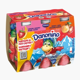 Iaurt de băut cu piure de căpșuni-banane și piersici-caise, 6x100g 