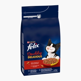 Hrană uscată pentru pisici Adult, 1.4kg, Doubly Delicious, cu vită, pui și sfeclă roșie