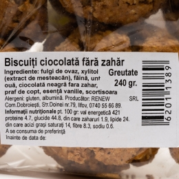 Biscuiți ovăz și ciocolată fără zahăr 240g