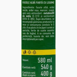 Fasole albă fiartă cu legume 540g