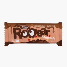 Baton eco cu migdale, învelit în ciocolată, vegan, fără gluten 30g