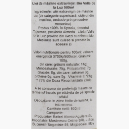 Măslinescu - Ulei de măsline extravirgin eco Valle de la Luz, 500ml