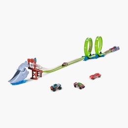 Set pistă cu mașinuță metalică Shark Attack track, +4 ani