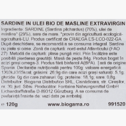 Sardine întregi în ulei de măsline eco 120g