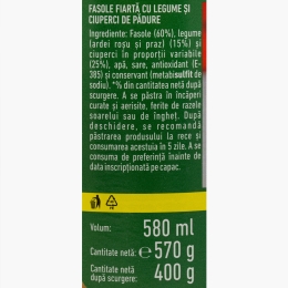 Fasole albă cu legume și ciuperci de pădure 570g