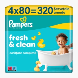 Șervețele umede pentru bebeluși, Fresh Clean, 4 pachete x 80 buc