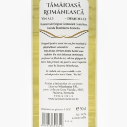 Vin alb demidulce Tămâioasă Românească, 14.7%, 0.5l