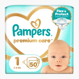 Scutece Premium Care nou-născut, mărimea 1, 2-5kg, 50 buc