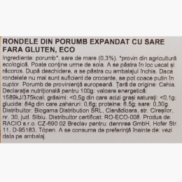 Rondele din porumb expandat eco, cu sare, fără gluten, 120g