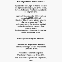 Măslinescu - Ulei virgin eco de floarea soarelui 250ml