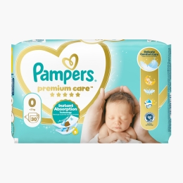 Scutece Premium Care, mărimea 0 nou-născut, < 3kg, 30 buc