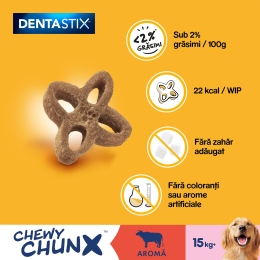 Recompense pentru câini de talie medie și mare, 68g, DentaStix Chewy Chunx cu aromă vită