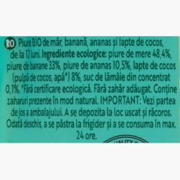 Piure ecologic de mere, banane, ananas și cocos, 12+ luni, 100g