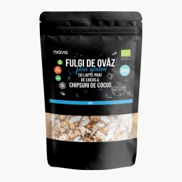 Fulgi de ovăz fini eco, fără gluten, cu pudră de cocos și chipsuri de cocos 200g