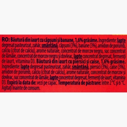 Iaurt de băut cu piure de căpșuni-banane și piersici-caise, 6x100g 