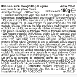 Meniu eco de legume cu carne de pui, orez și linte, +6 luni, 190g