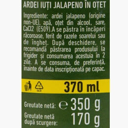 Ardei jalapeno în oțet, felii, 370ml