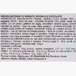 Baton cu semințe, migdale și ciocolată cu proteine vegetale 120g
