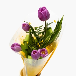 Buchet cu lalele mov și dracaena, 5 fire