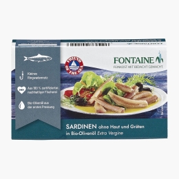 Sardine fără piele și oase, în ulei de măsline, 120g