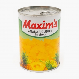 Ananas cuburi în sirop, conservă 565g