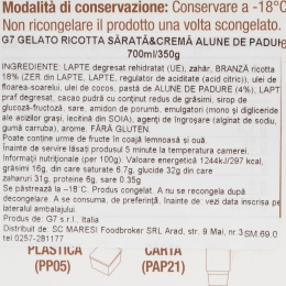Înghețată (gelato) ricotta sărată cu cremă cacao alune 350g