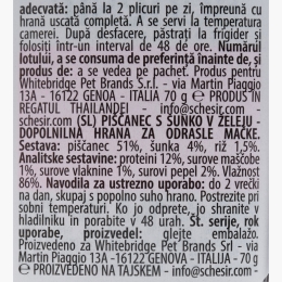 Hrană umedă pentru pisici adulte, 70g, pui cu șuncă în aspic